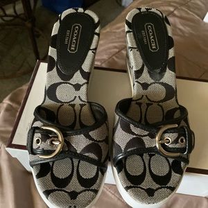 Coach logo slide sandal wedge NWOT